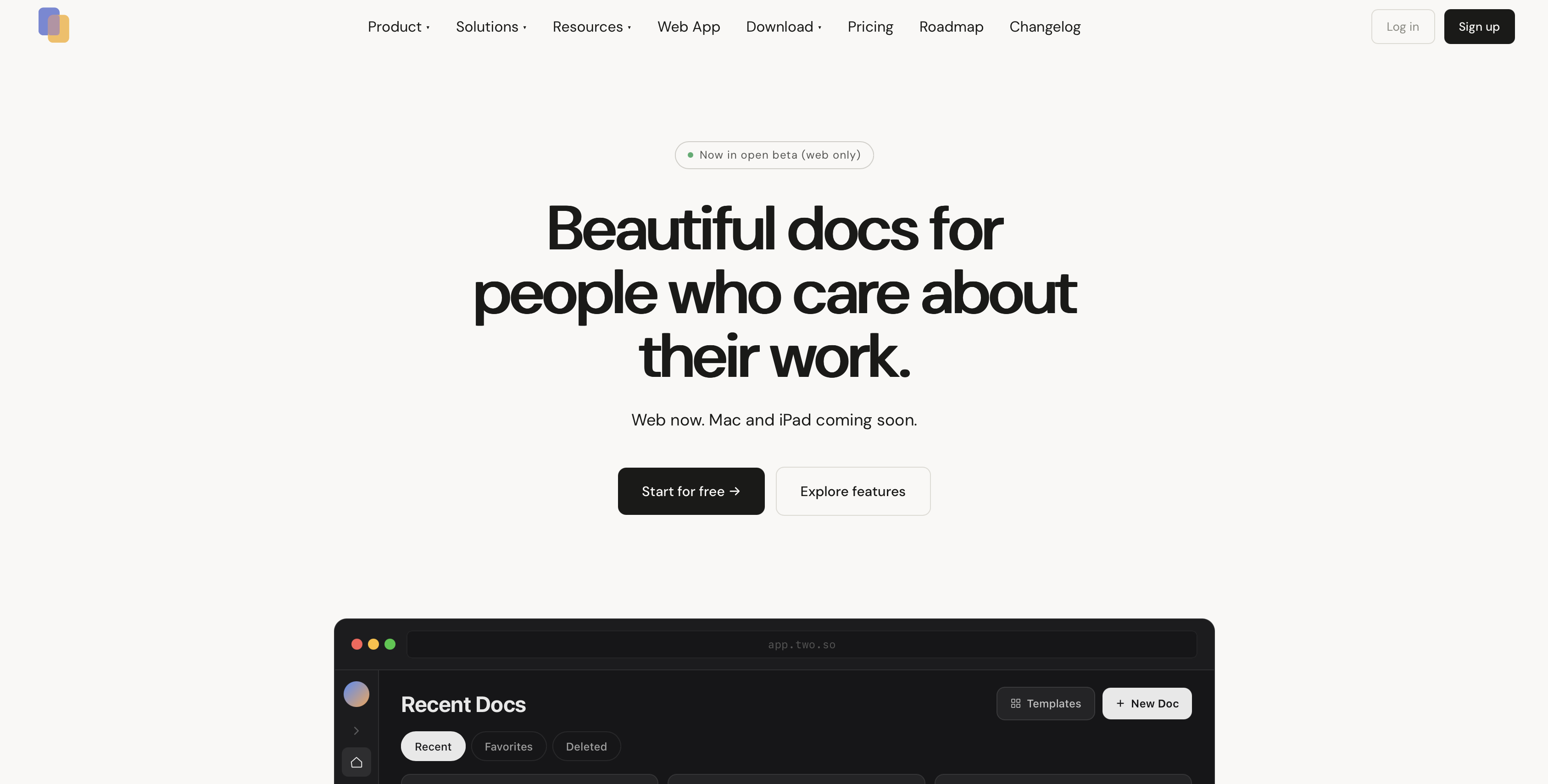 Two.so docs app for mac and iPad