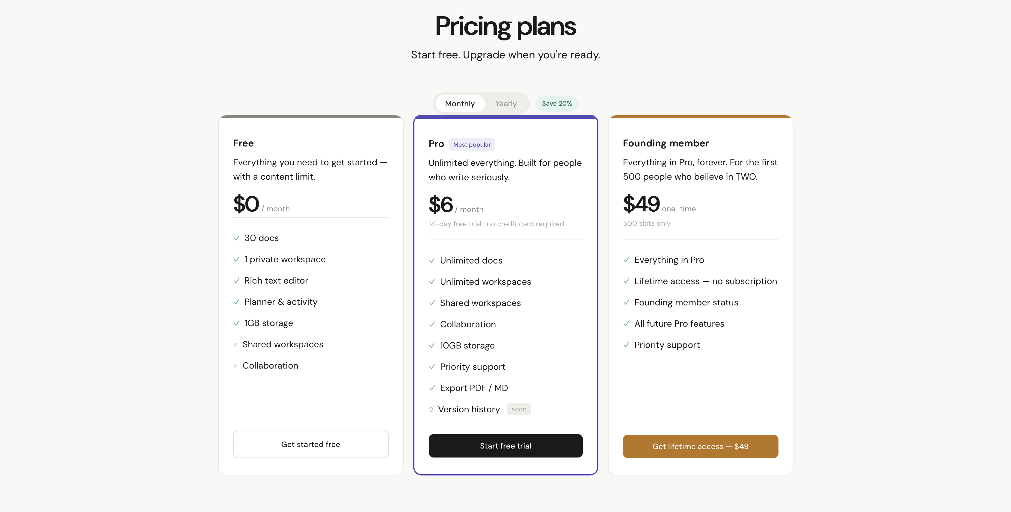 Two docs pricing