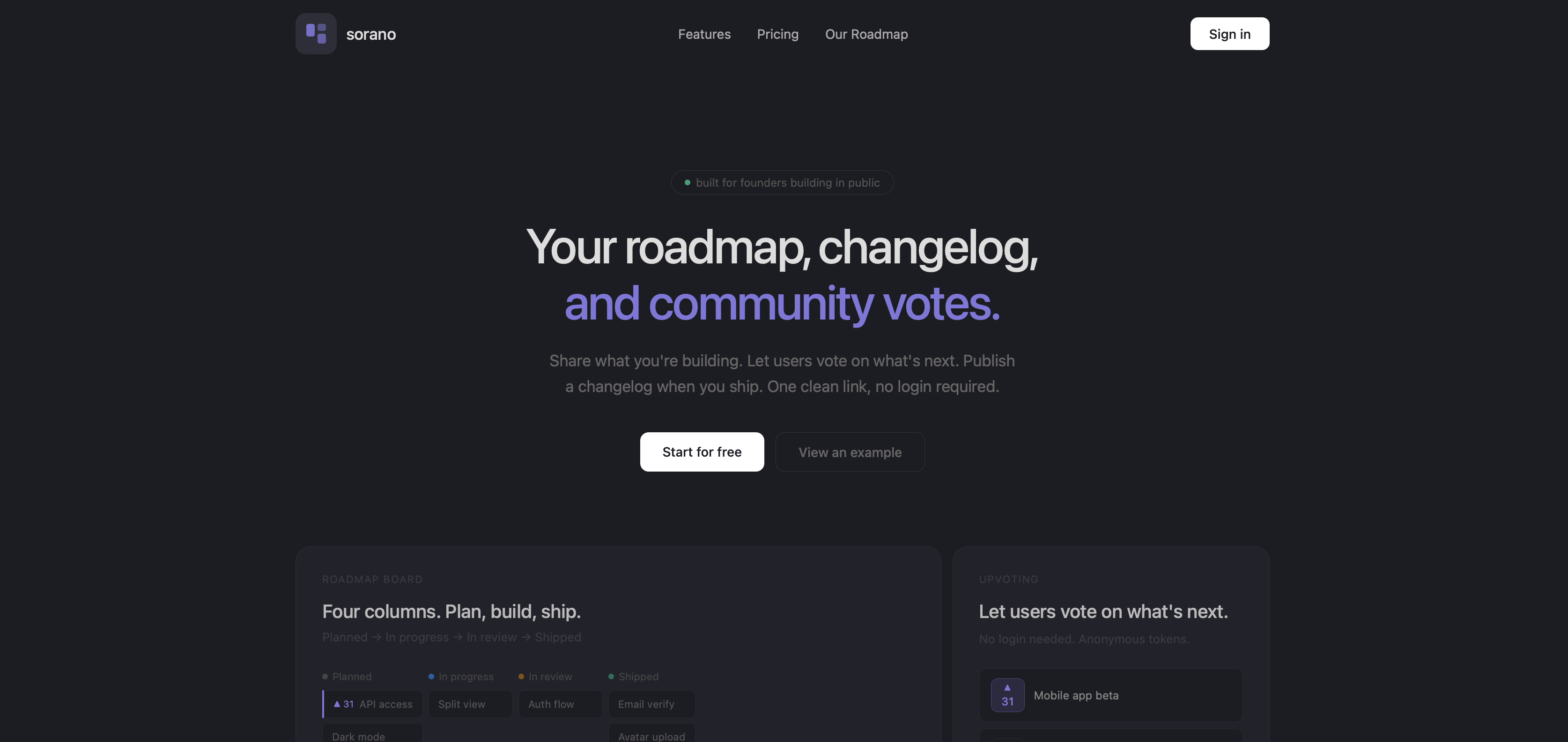 Sorano roadmap tool