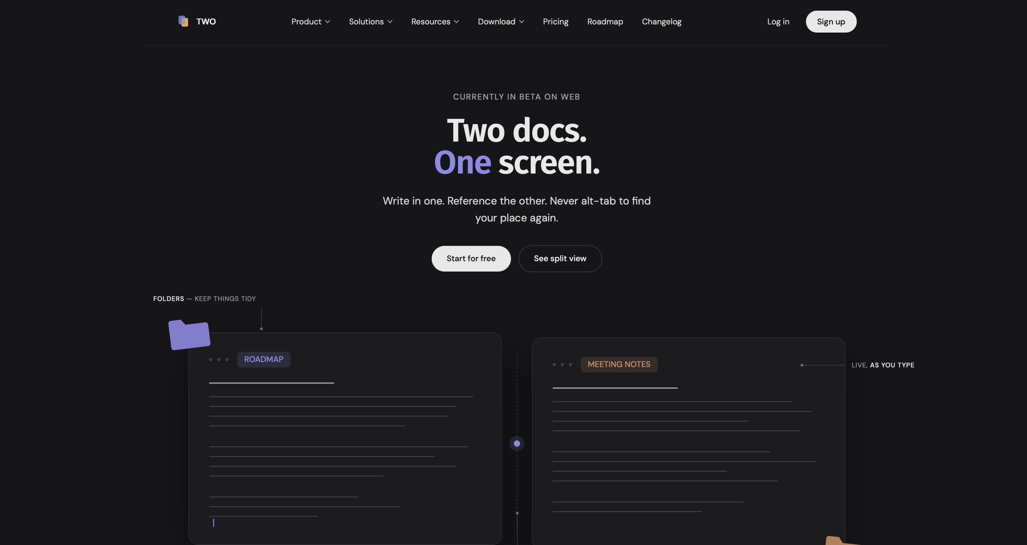 TWO docs homepage