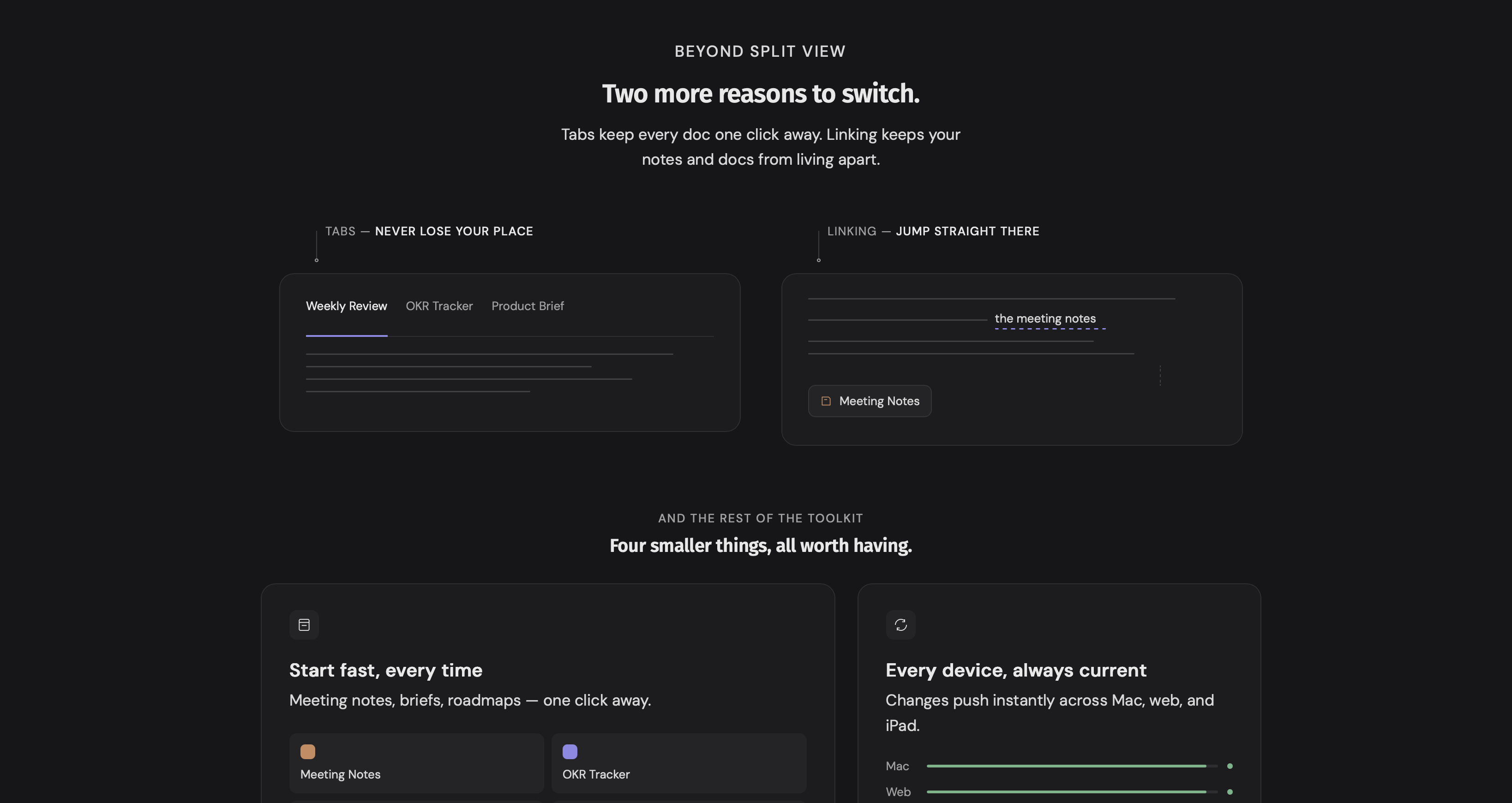 TWO Docs homepage splitview