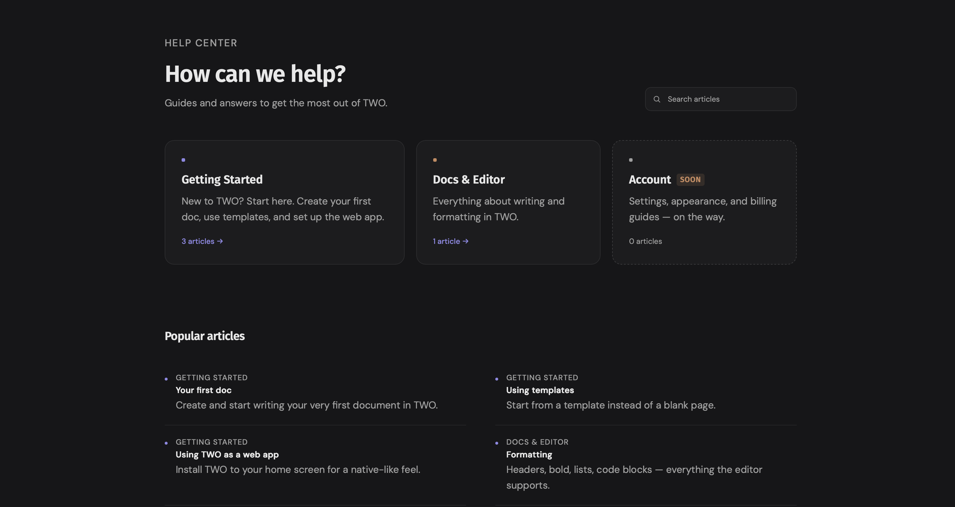 TWO Docs knowledge base
