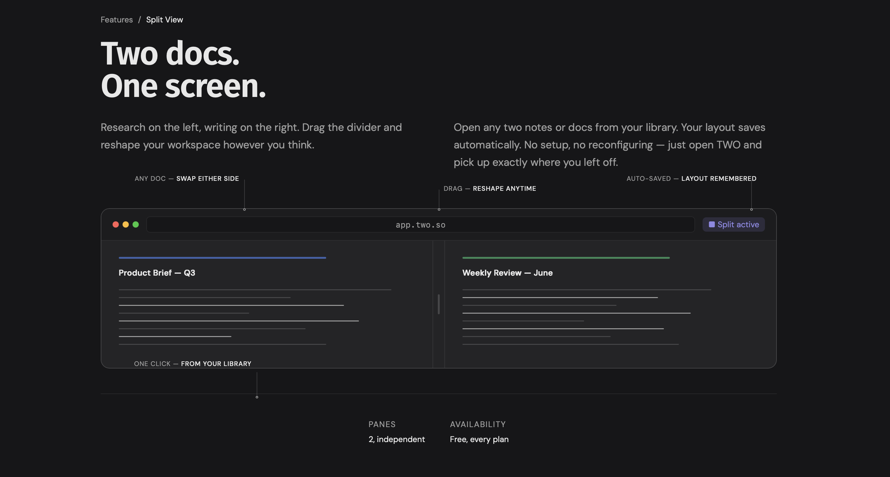 Split view two docs