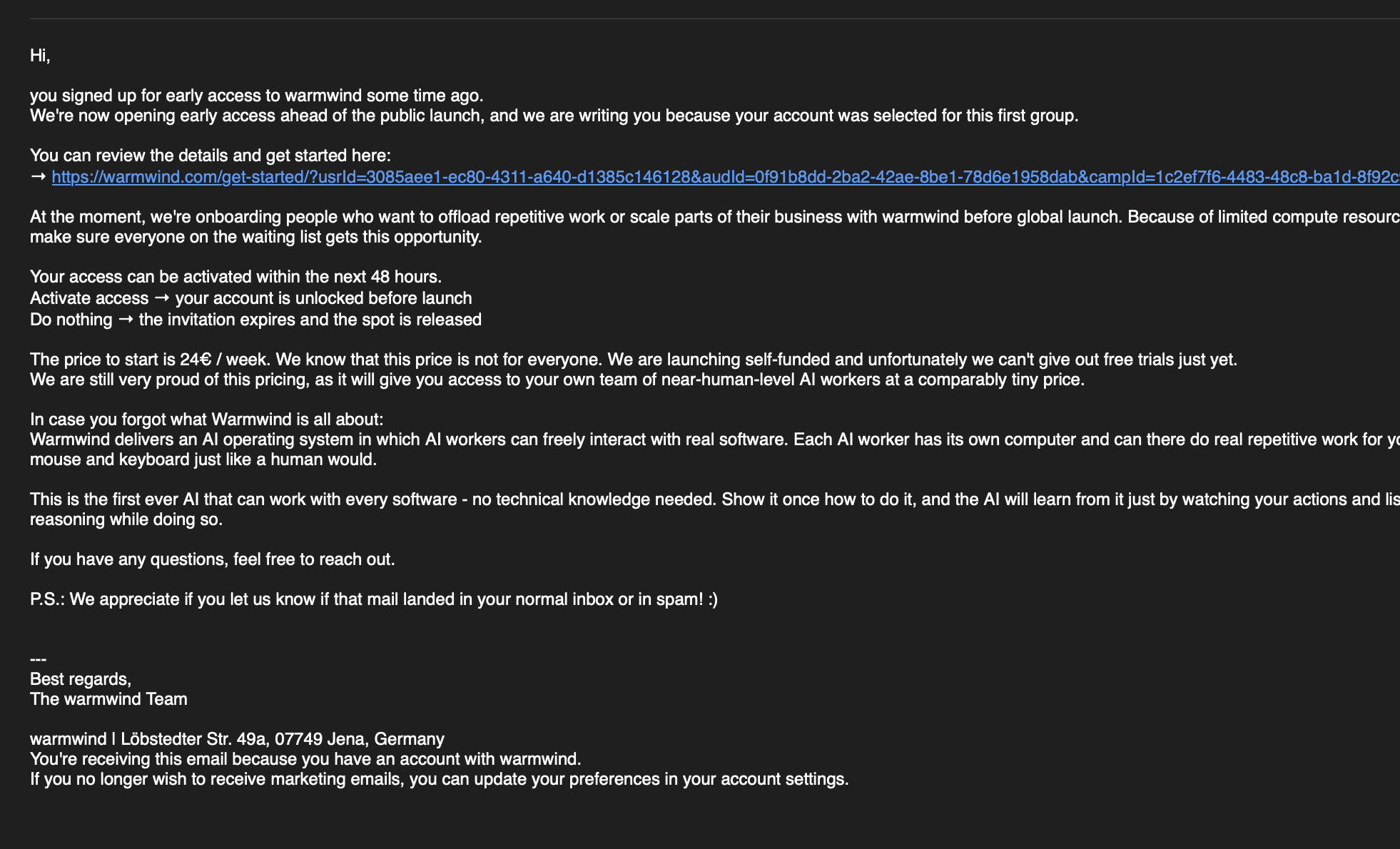 Warmind OS invitation email