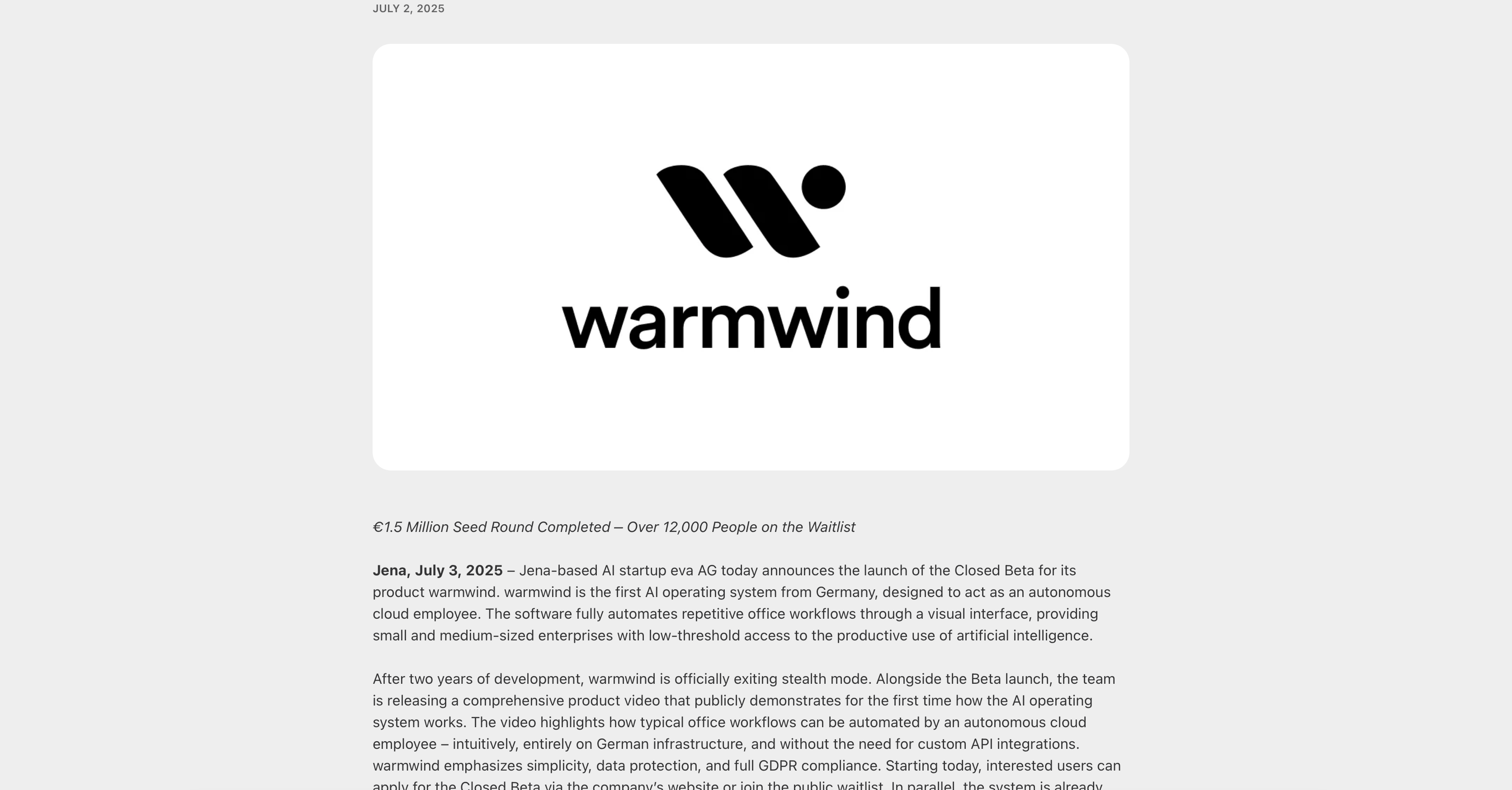 Warmind pre seed round