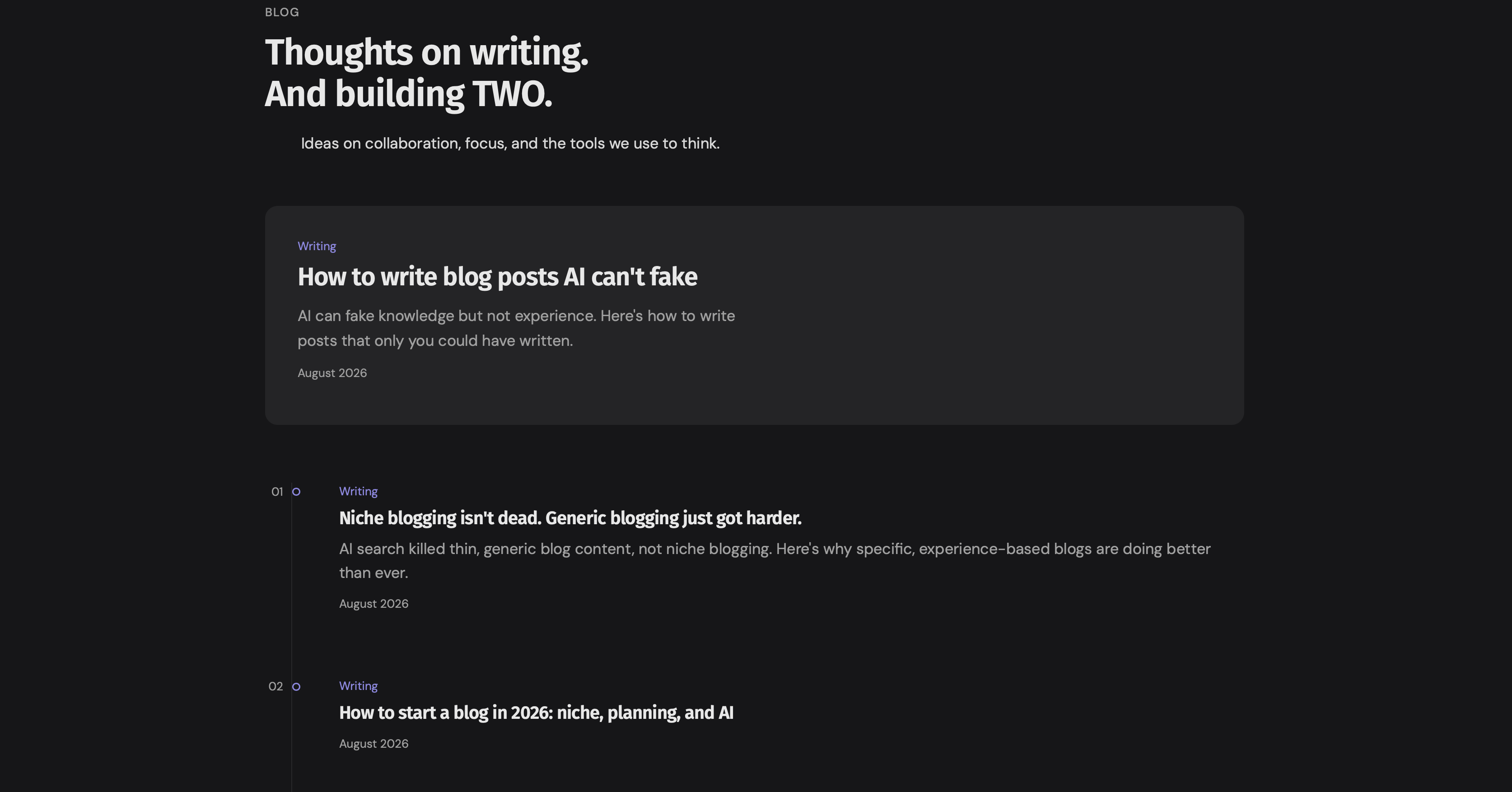 TWO blog landing page and feed