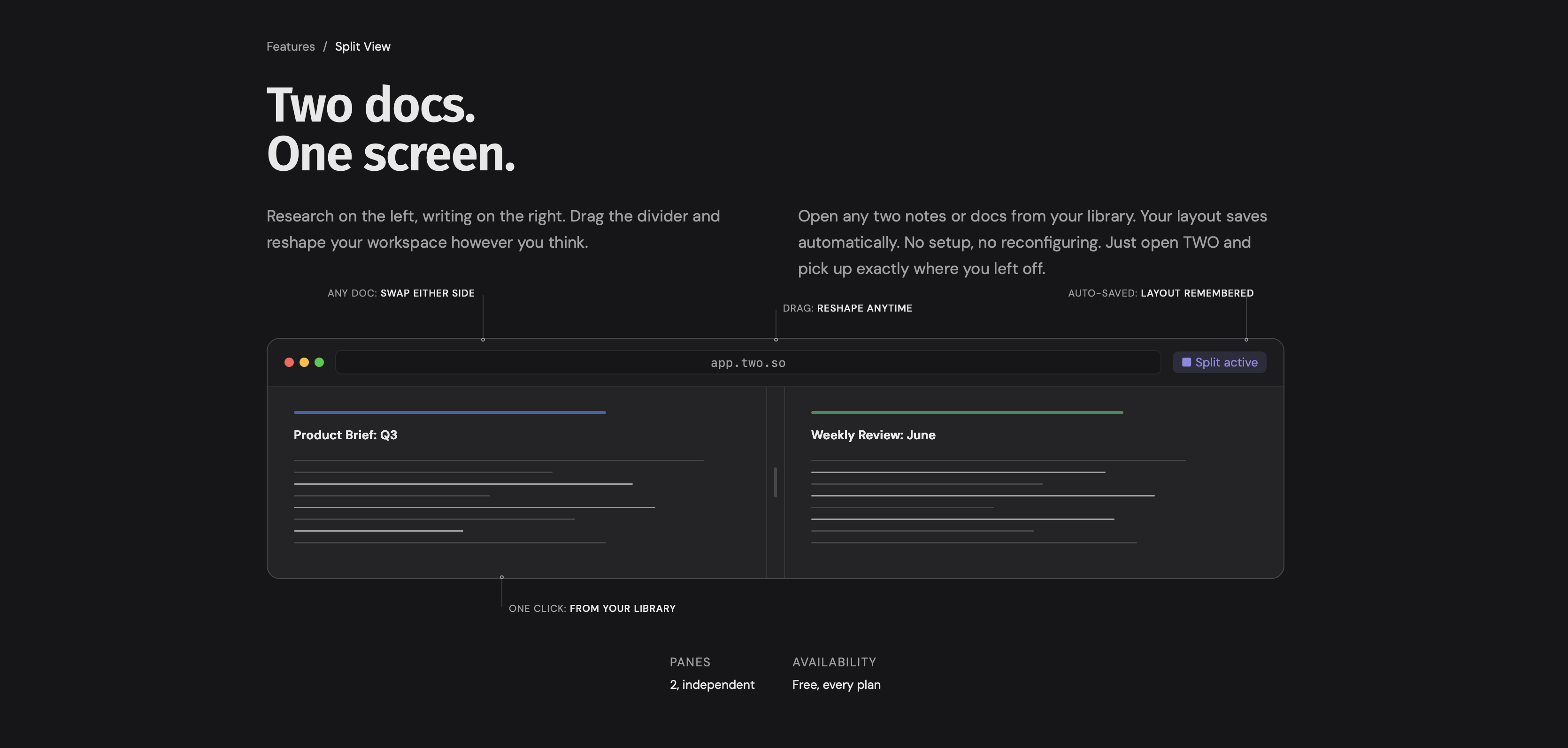 TWO Docs Split screen view