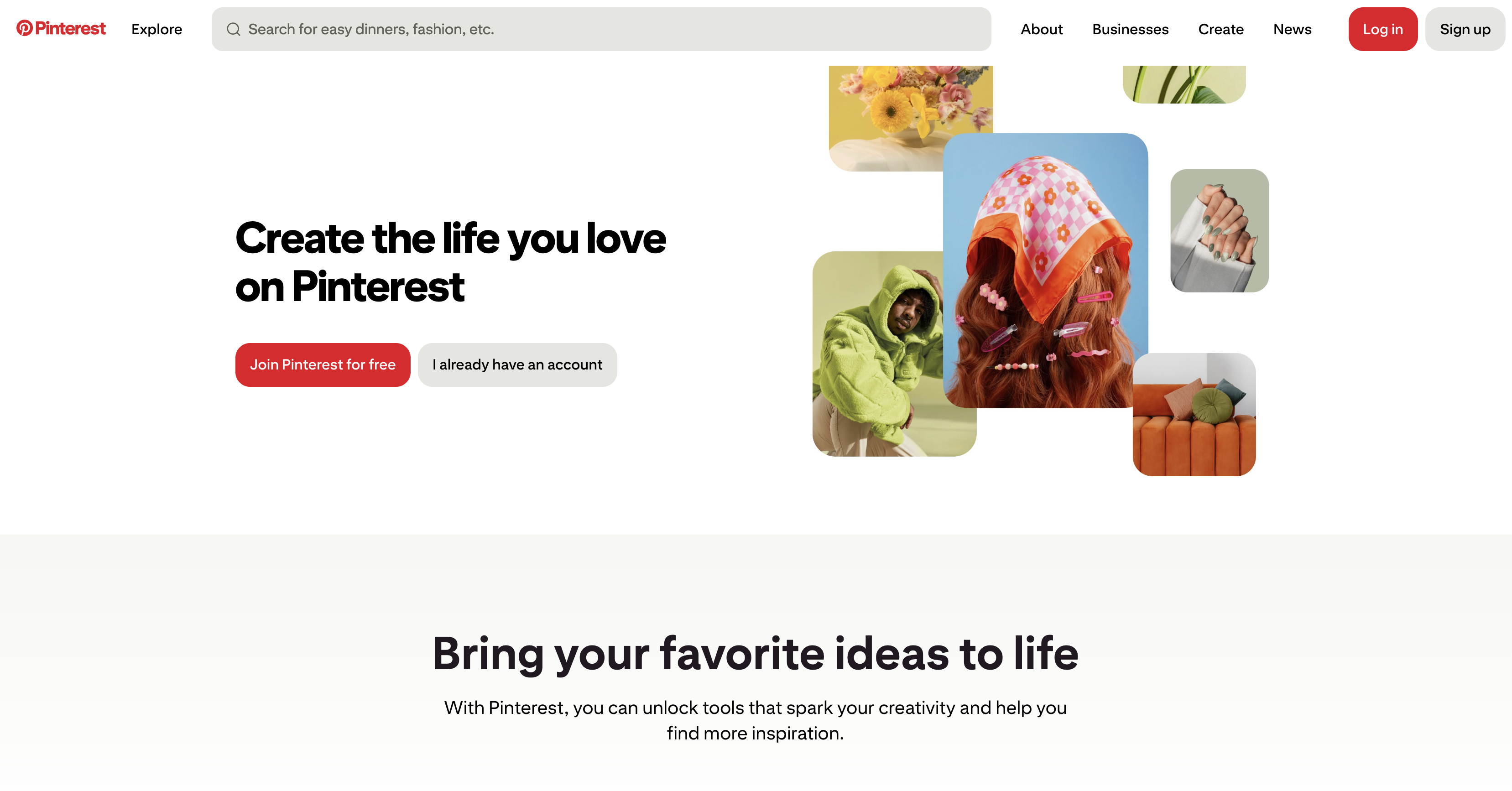 Pinterest homepage