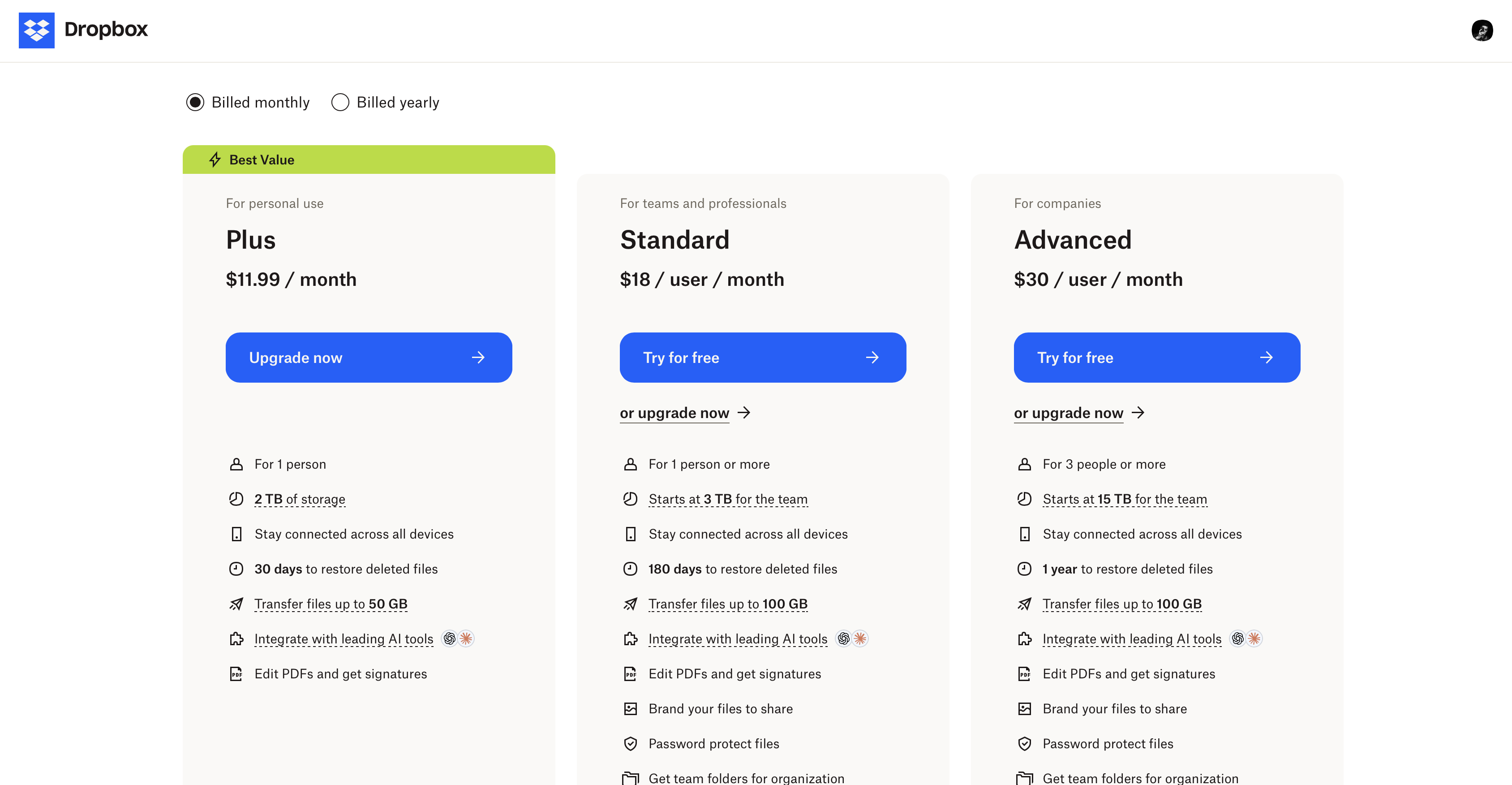 Dropbox pricing 2026