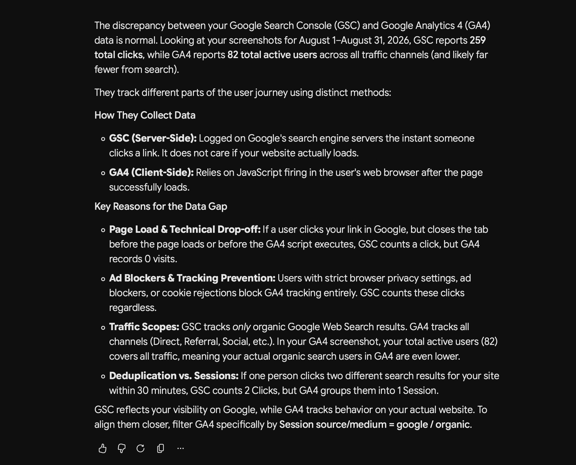 Google Gemini response for Google Analytics