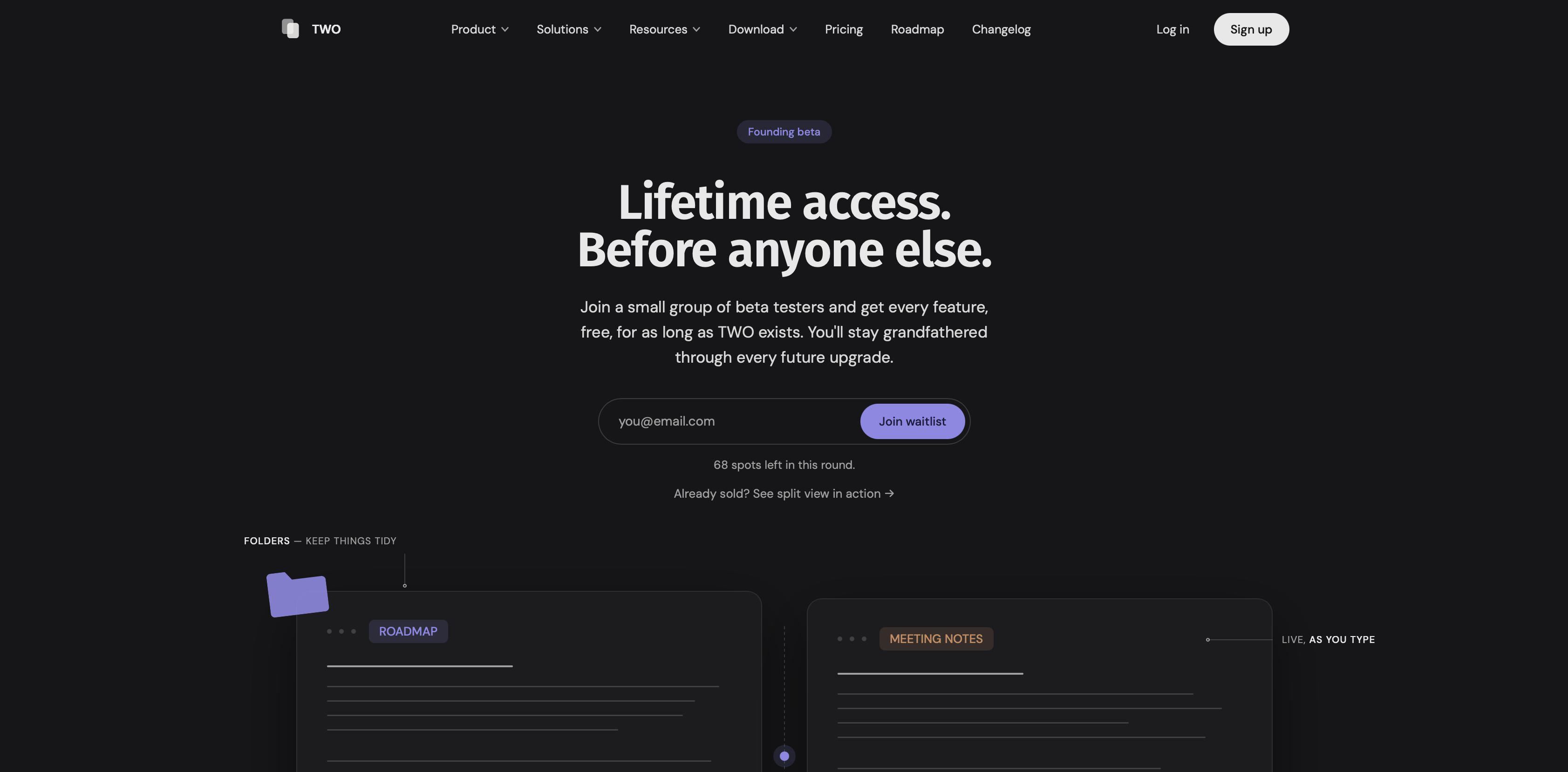 TWO new homepage with waitlist BETA