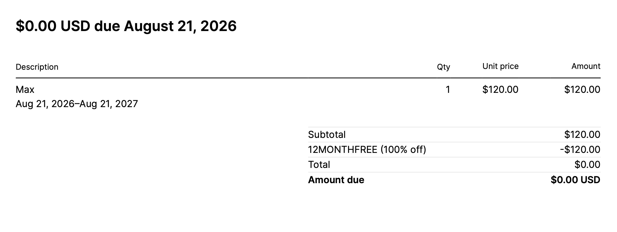 Workel 1 year free invoice