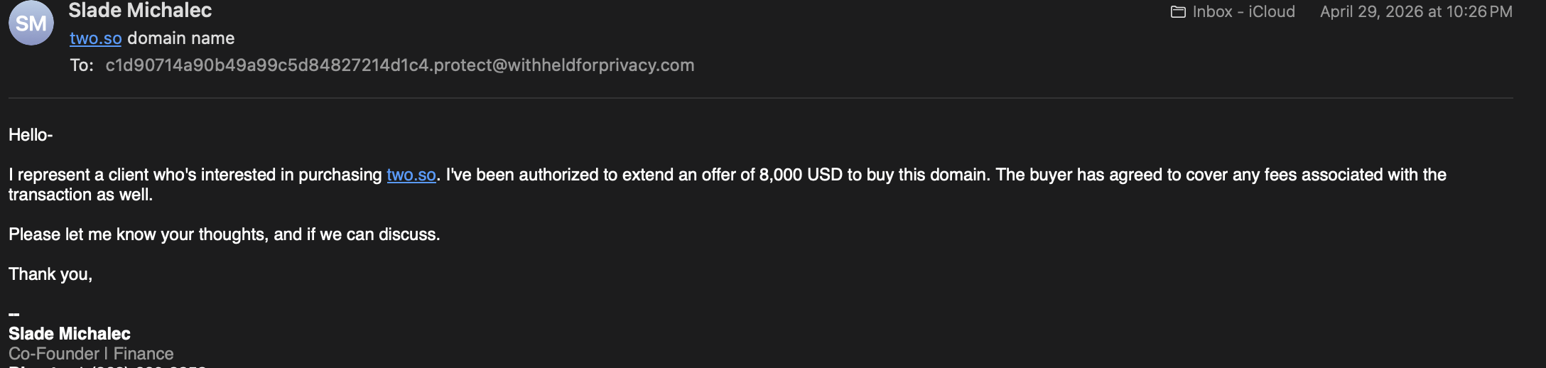 Domain offer