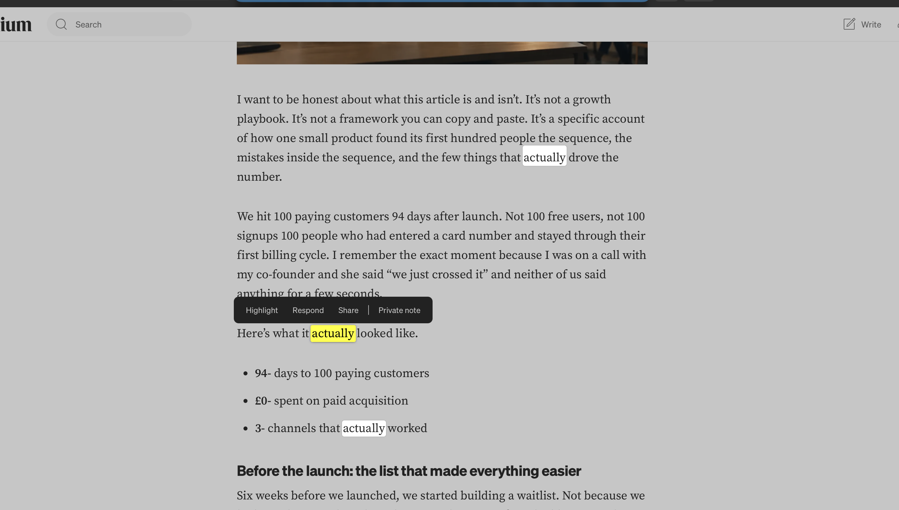 AI content on Medium with the word Actually