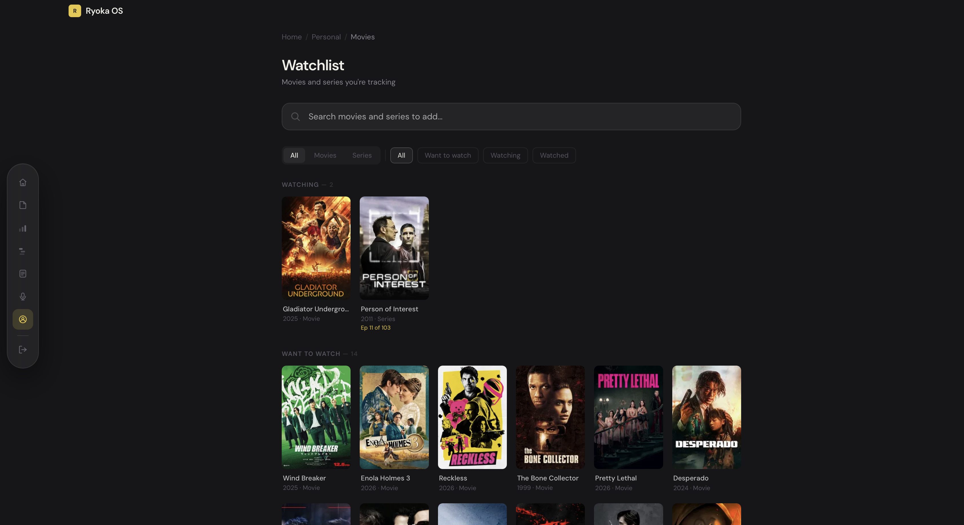 Movie watchlist interface