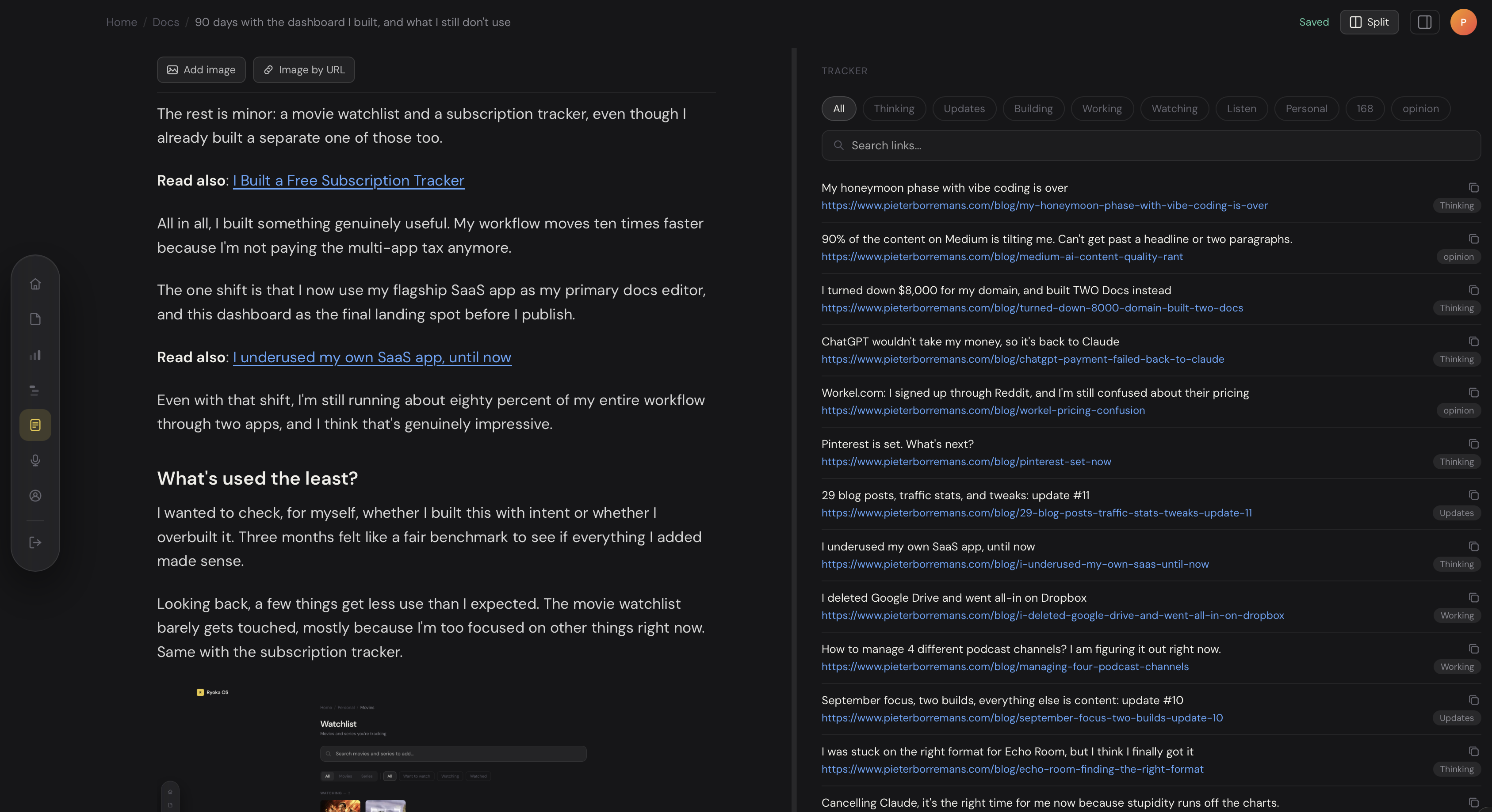 Split view tracker docs