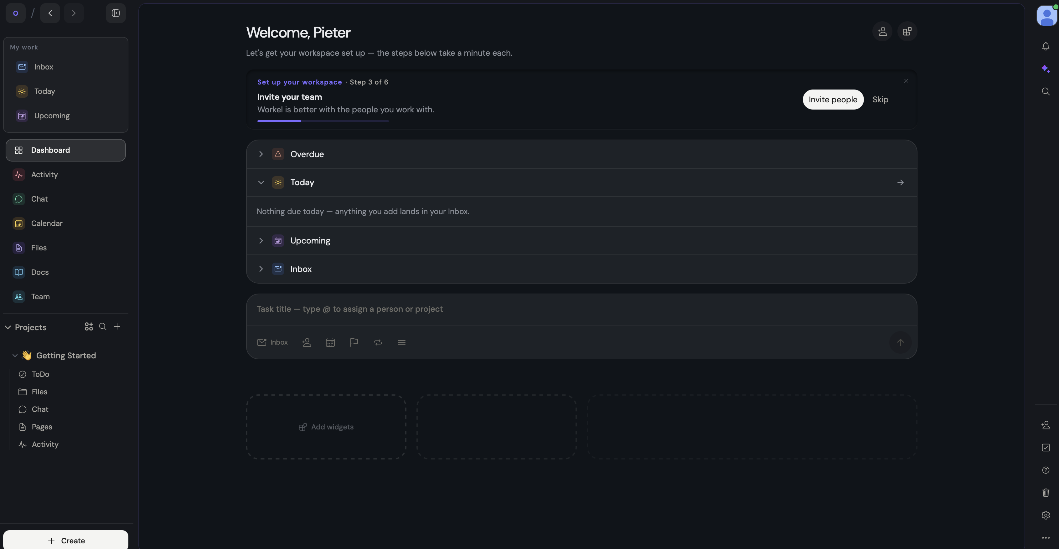 Workel dashboard view
