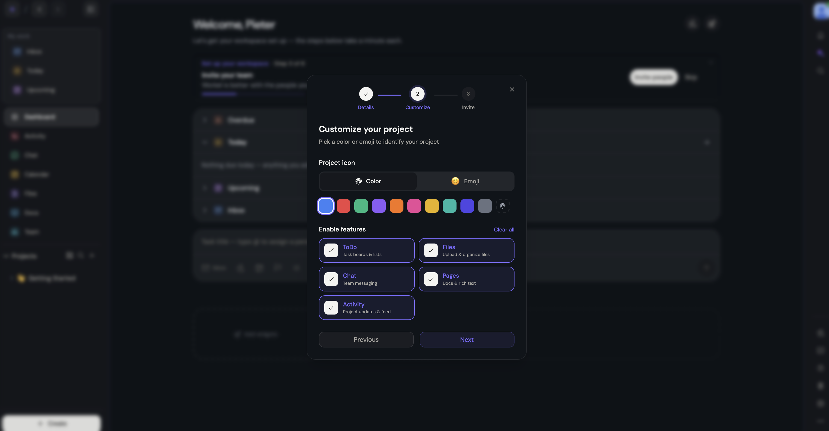 Workel feature selection setup