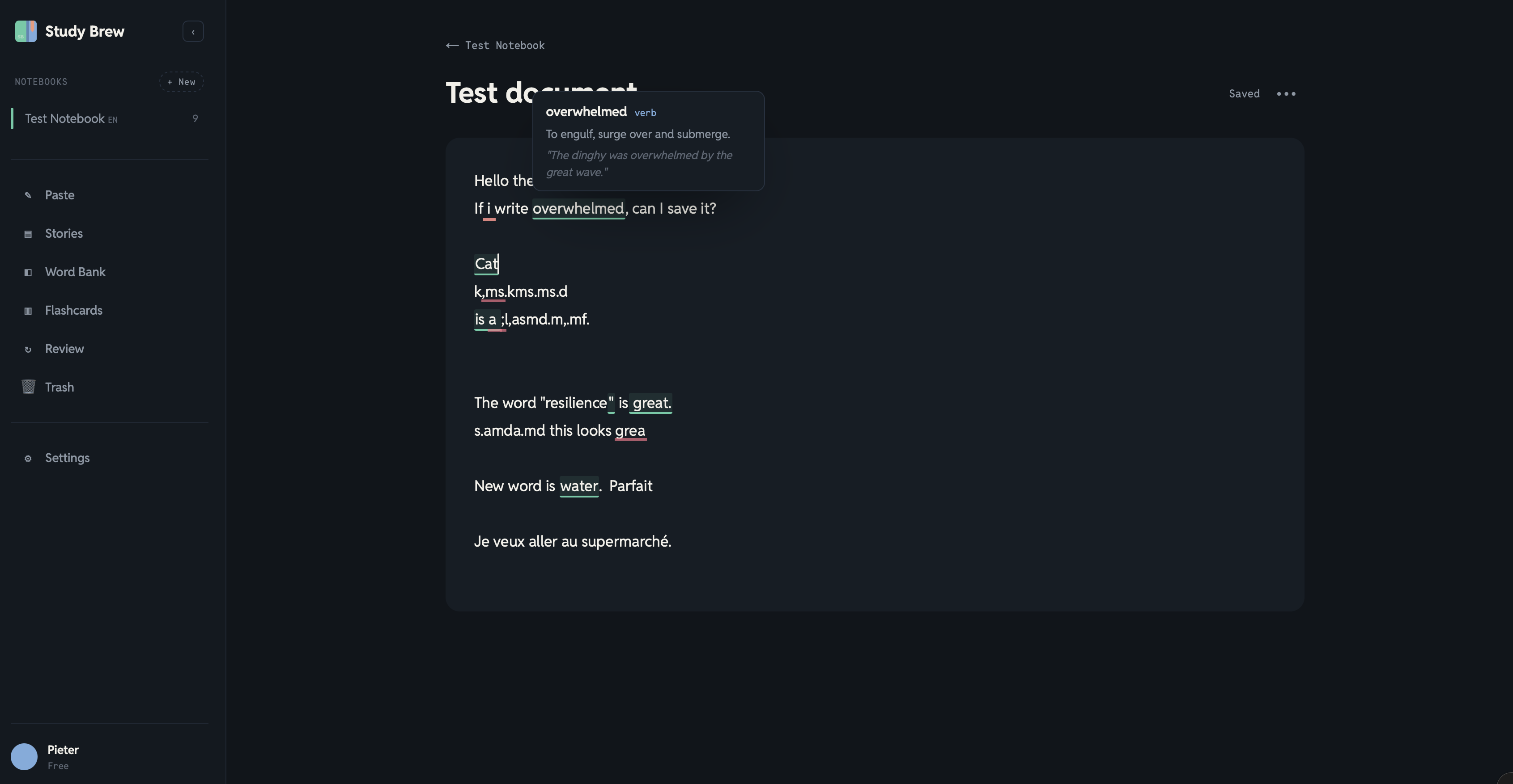 Saved word in doc