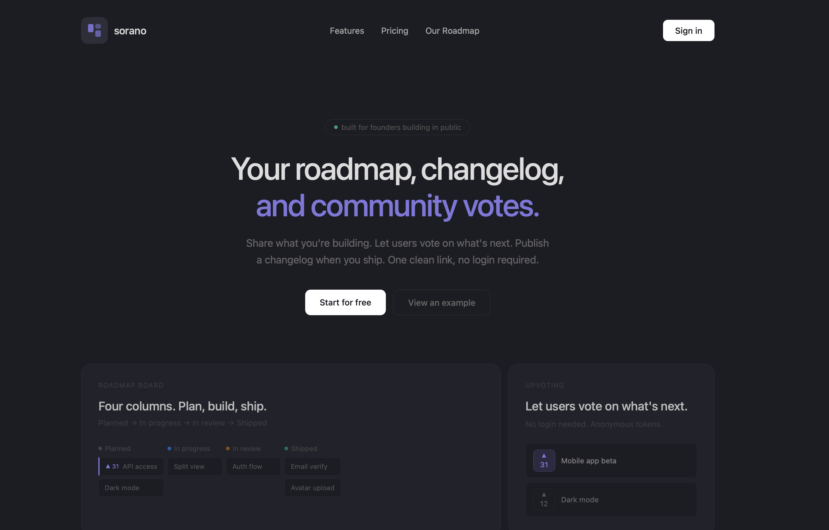 Sorano roadmap tool