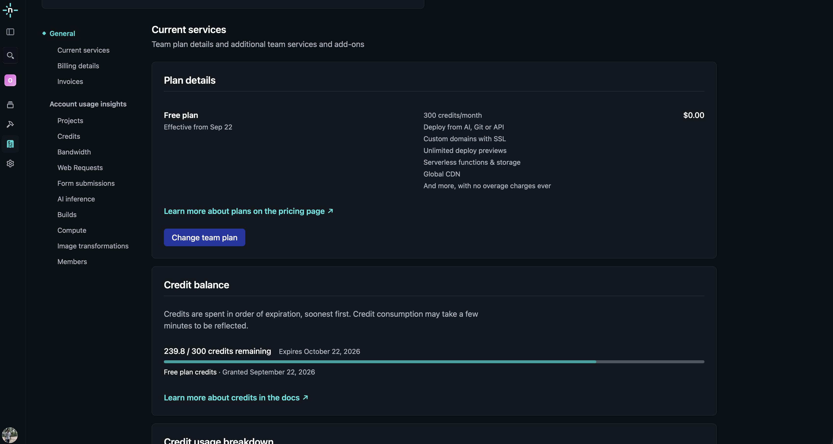 Netlify credits usage