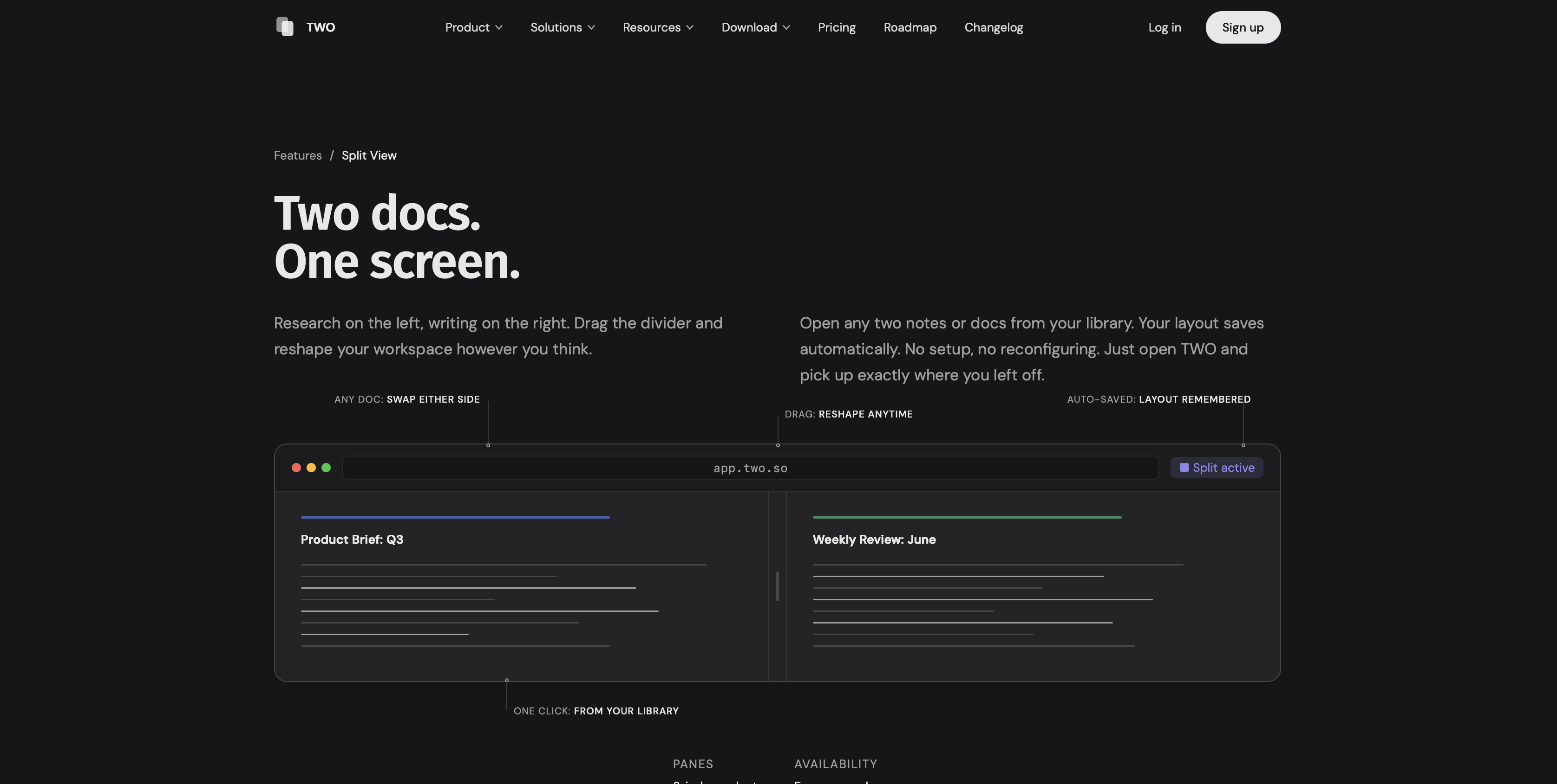 Split view screen feature TWO Docs